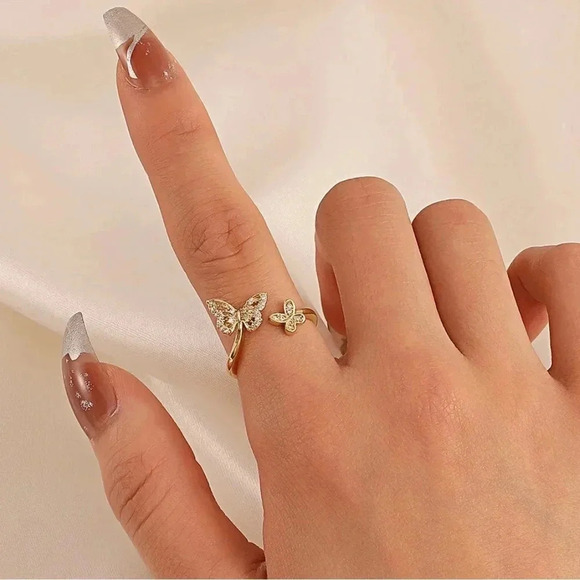 Jewelry - Free with Purchase Dainty Adjustable Butterfly Ring Silver or Gold-Plated